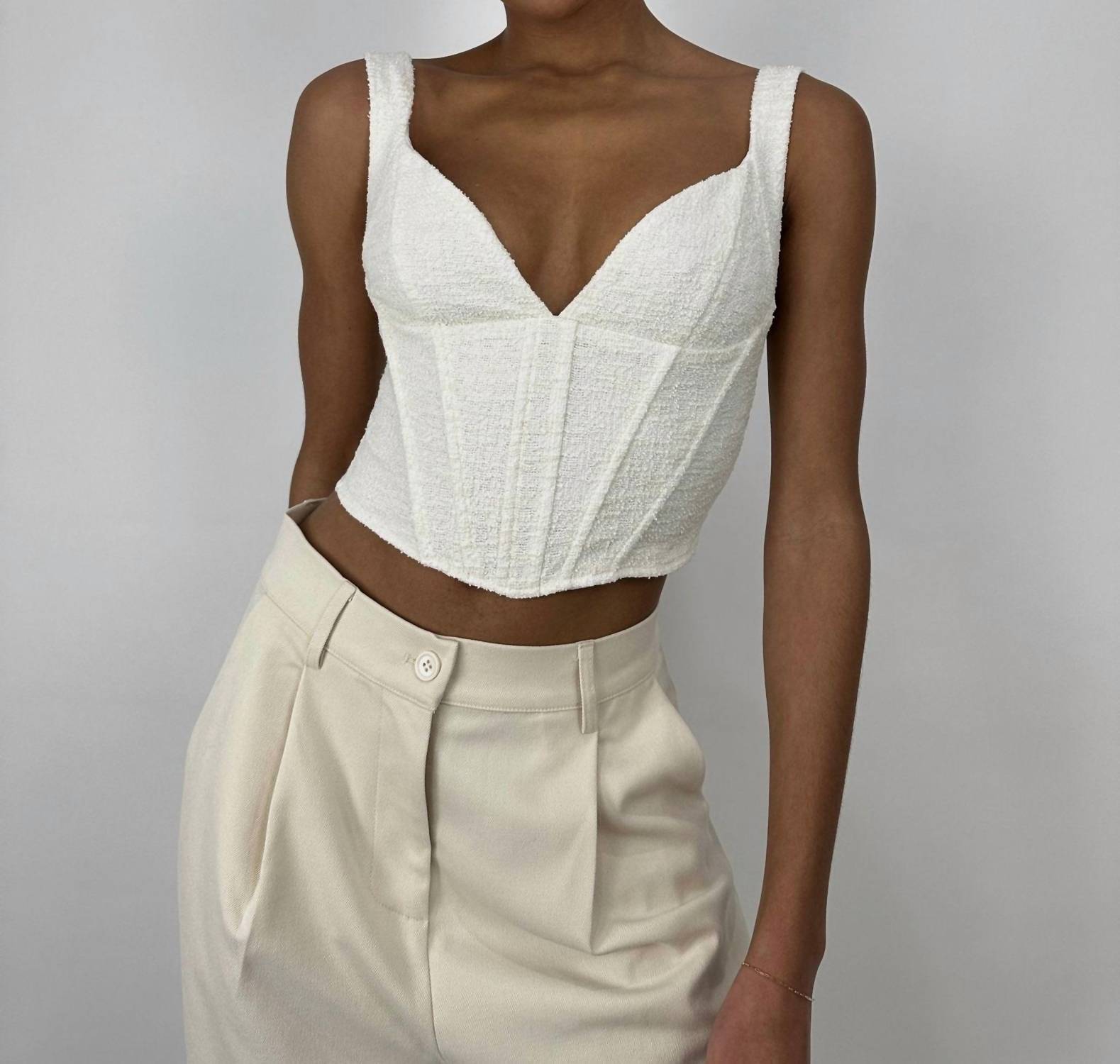 Sweetheart Textured Corset Top In Cream