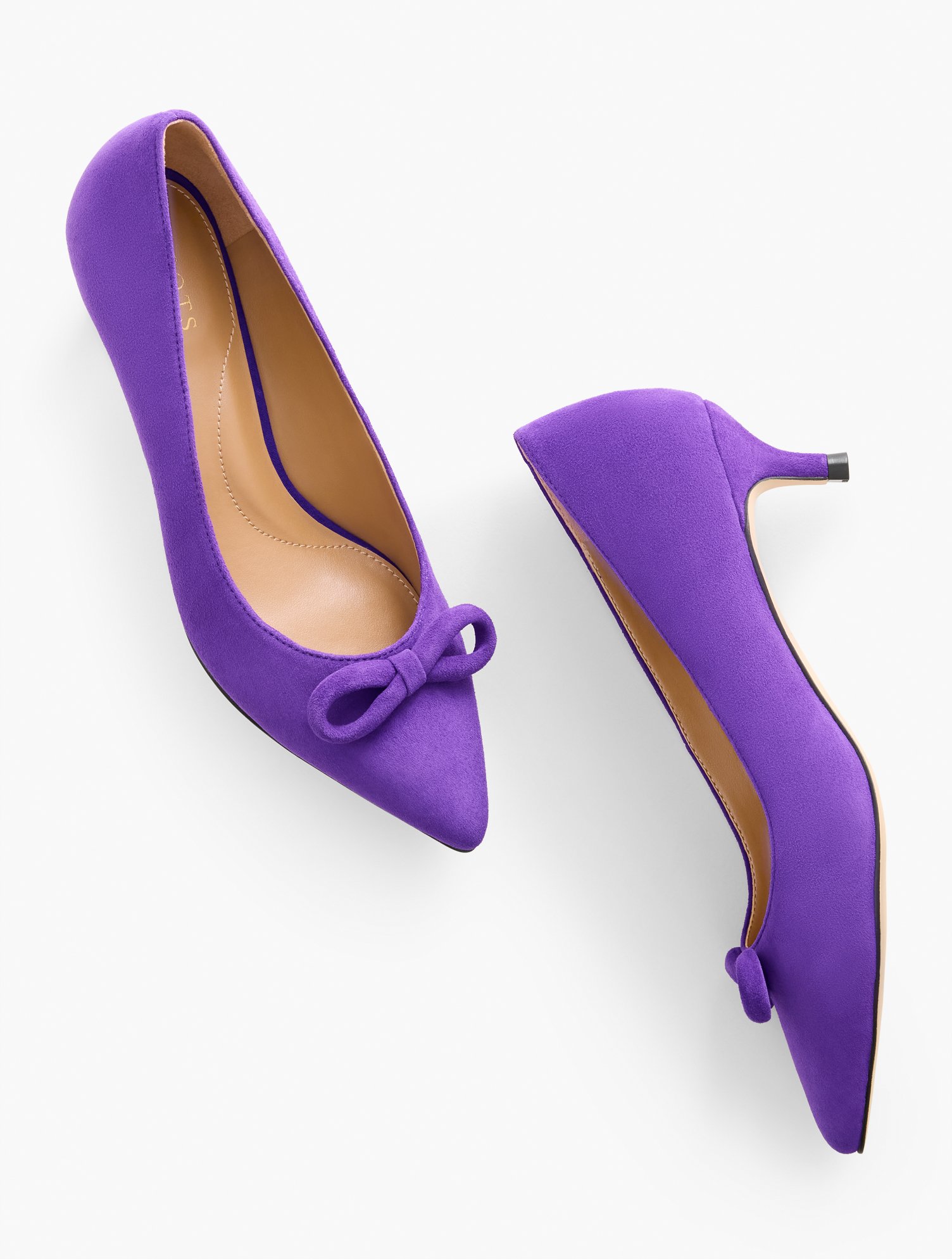 Sylvie Bow Kitten Heel Suede Pumps - Purple Majesty - 6M Talbots