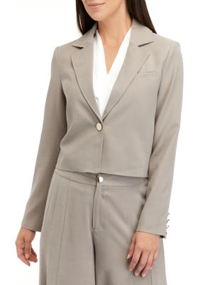 T TAHARI Women's One Button Long Sleeve Cropped Blazer, XS