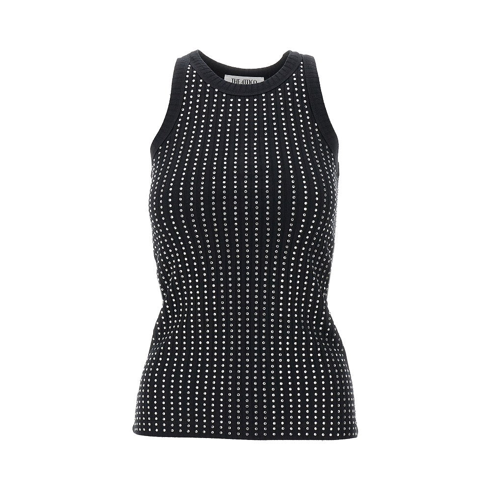 THE ATTICO Strass-embellished ribbed tank top Woman 40