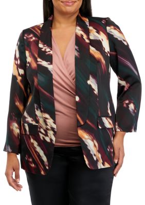 THE LIMITED Women's Plus Size Watercolor Print Satin Jacket, Green, 0X