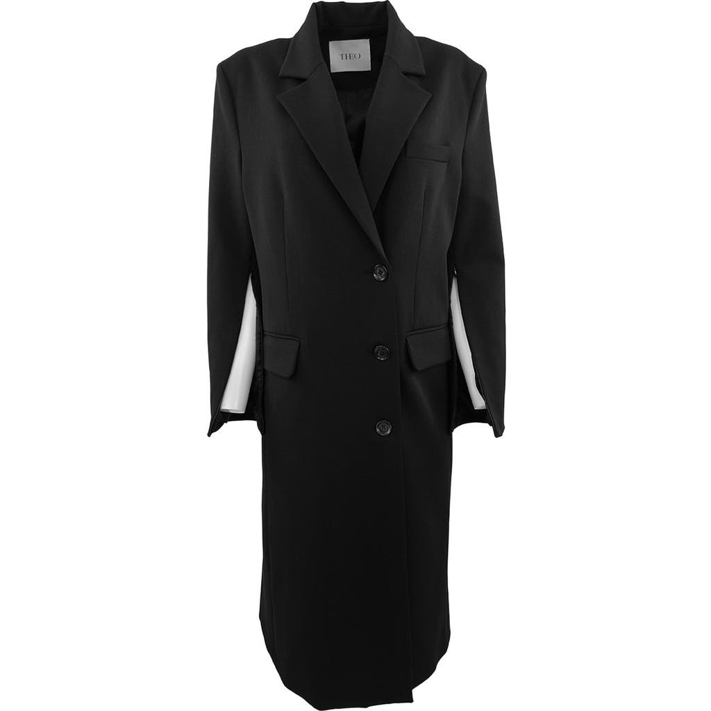 THEO The Label Aphrodite Zip Sleeve Duster Coat in Black at Nordstrom, Size X-Small