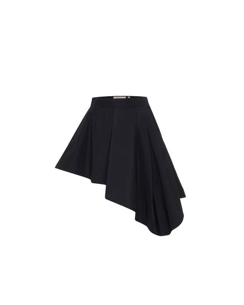 THEO The Label Theia Taffeta Mini Asymmetrical Skirt in Black at Nordstrom, Size X-Small