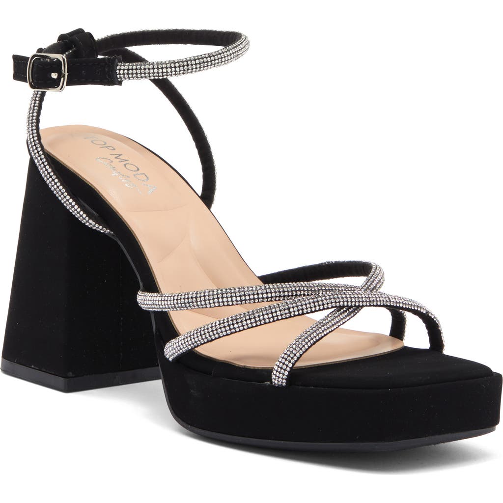 TOP GUY SHOES Crystal Platform Sandal in Black Nubuck at Nordstrom Rack, Size 6.5