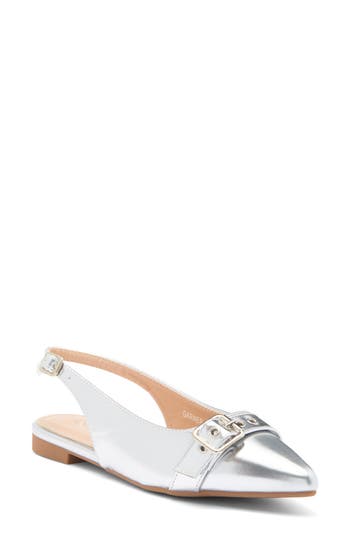 TOP GUY SHOES Garner Slingback Pointed Toe Flat in Silver Metallic at Nordstrom Rack, Size 5.5