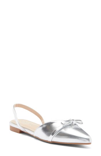 TOP GUY SHOES Garner Slingback Pointed Toe Flat in Silver Metallic at Nordstrom Rack, Size 7