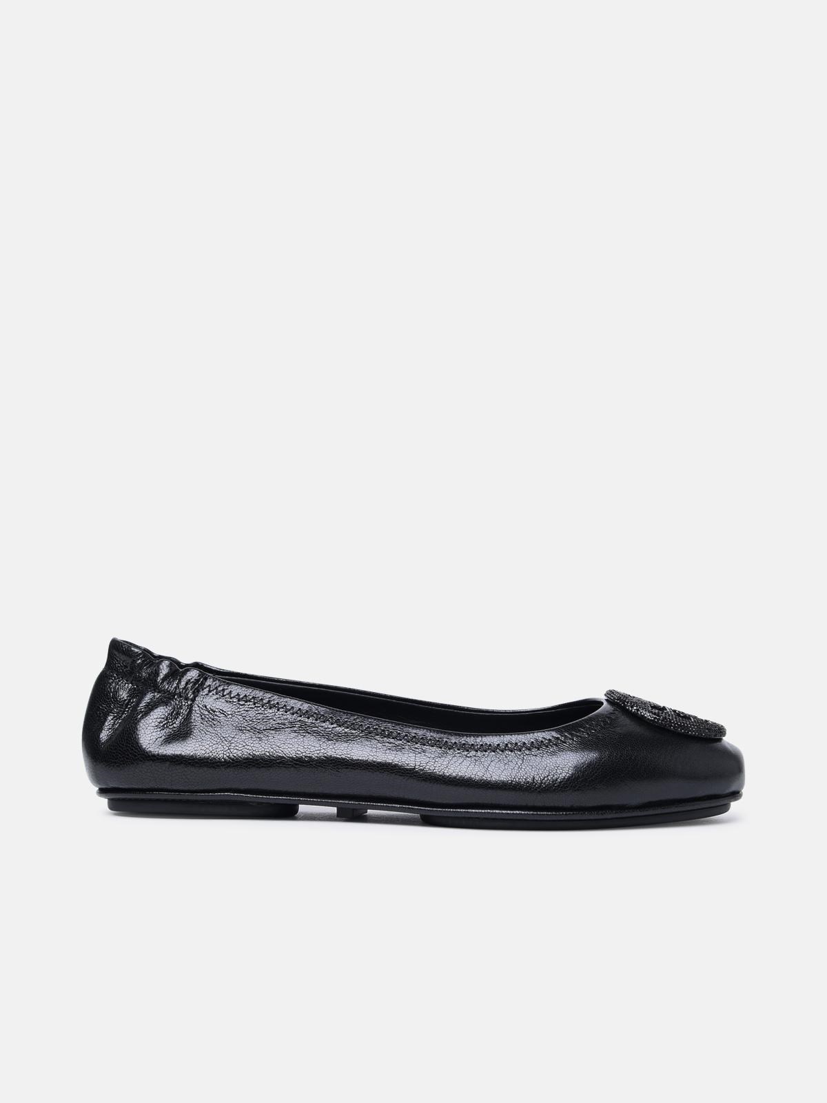 TORY BURCH 'Minnie Travel' Black Leather Ballet Flats