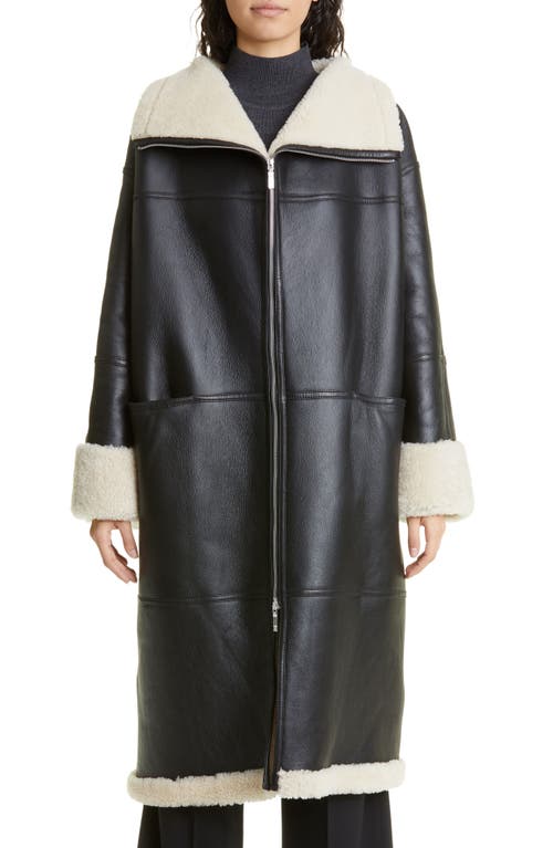 TOTEME Signature Lambskin & Shearling Coat in Black/White at Nordstrom, Size Xx-Small