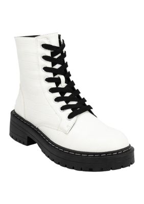 TRUE CRAFT Korri Combat Boots - Wide Width, White, 8W