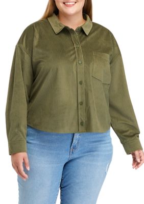 TRUE CRAFT Women's Plus Size Cropped Corduroy Shacket, 0X 0X