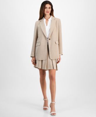 Tahari Asl Boyfriend Blazer Faux Wrap Top Pleated Skirt