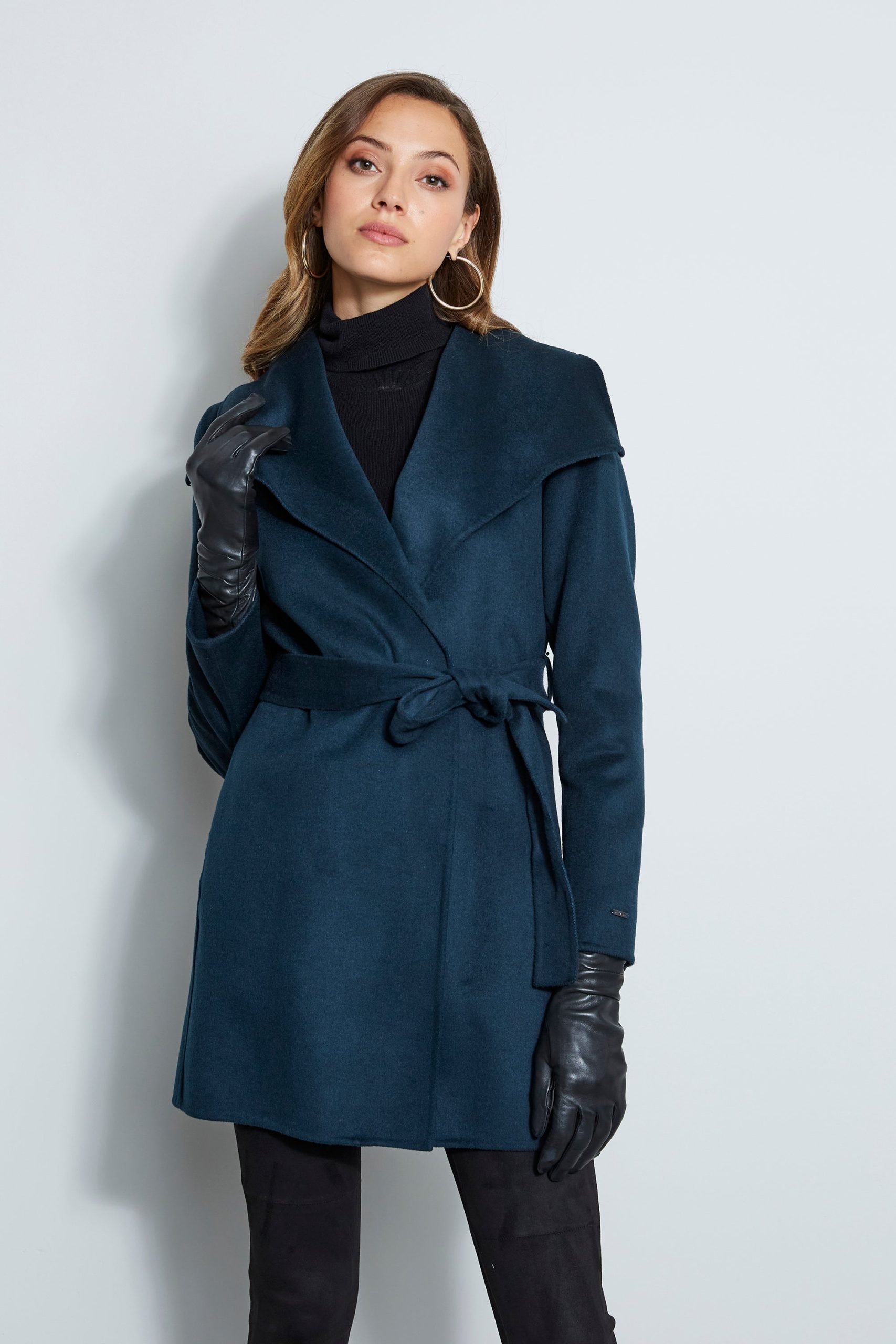 Tahari Double Face Wool Lightweight Wrap Coat