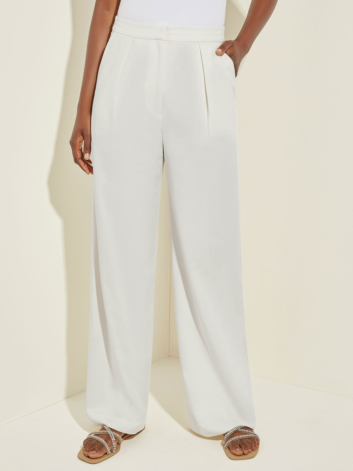 Tailored Wide Leg Stretch Twill Pant, White