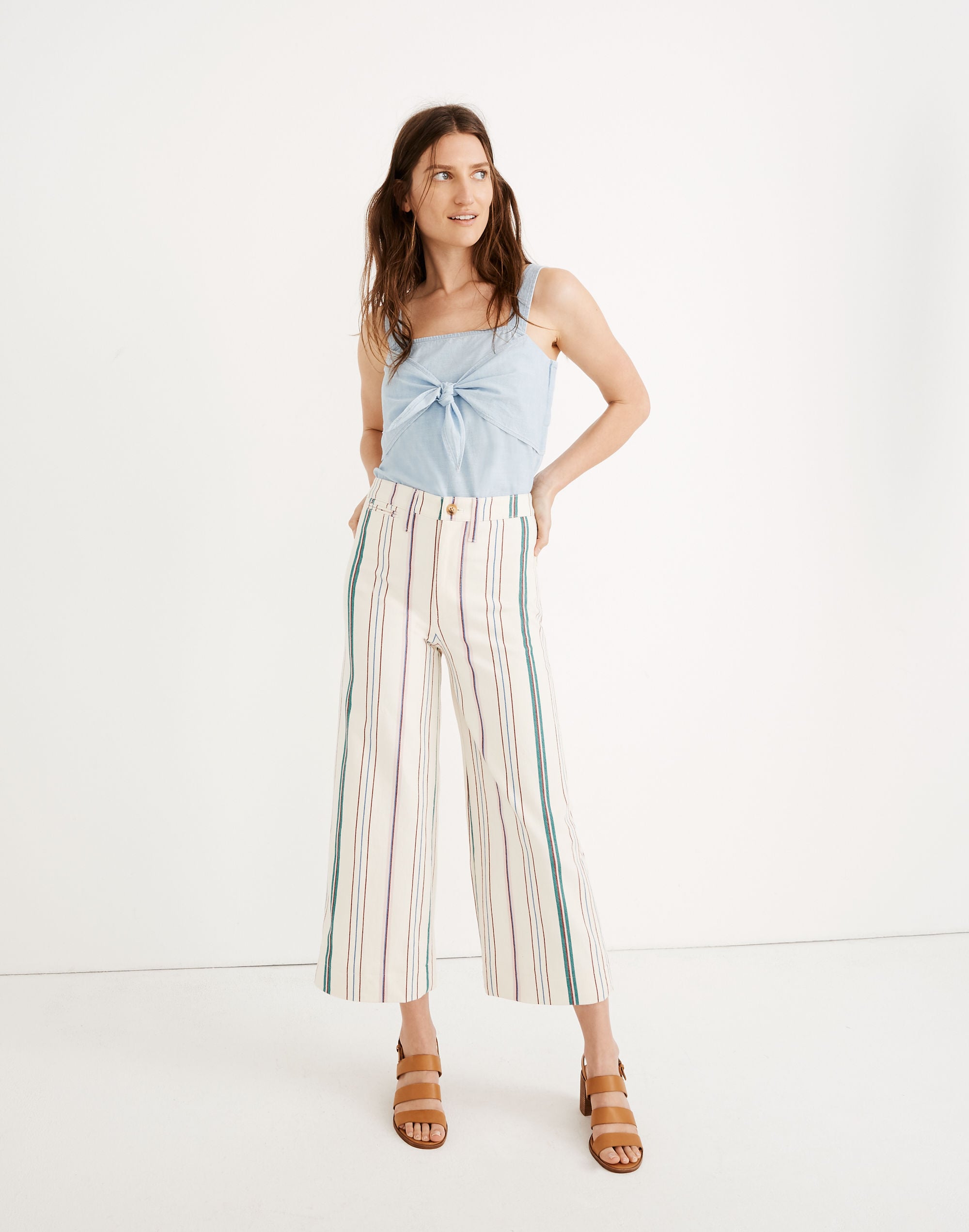 Tall Emmett Wide-Leg Crop Pants in Pink Stripe