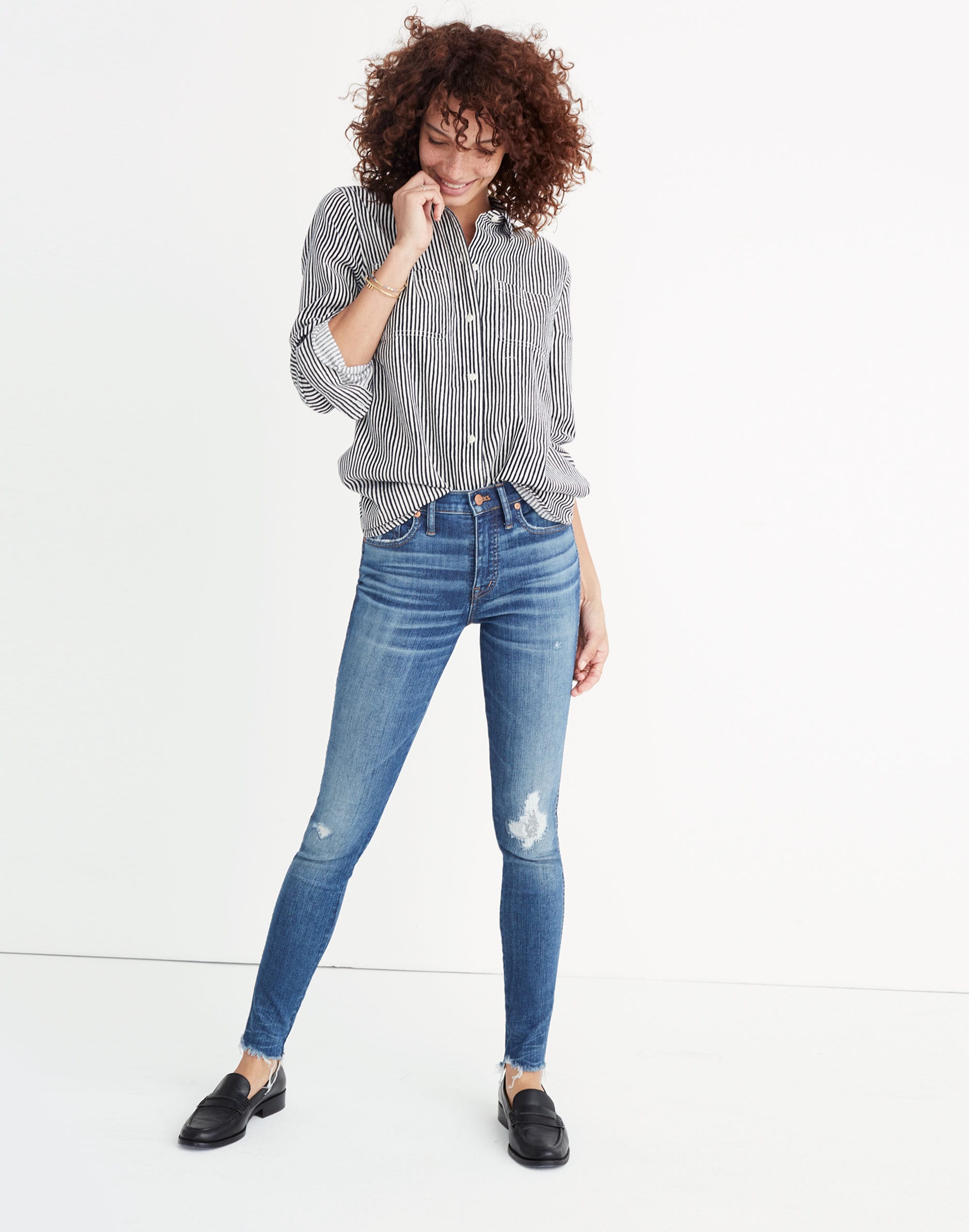 Taller 9" High-Rise Skinny Jeans in Allegra Wash: Rip and Repair Edition