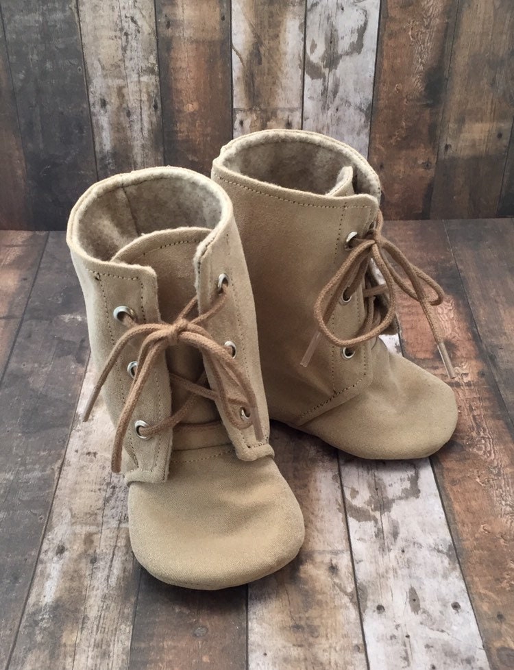 Tan Baby Combat Boots | Lace Up Newborn Size Up To 3T