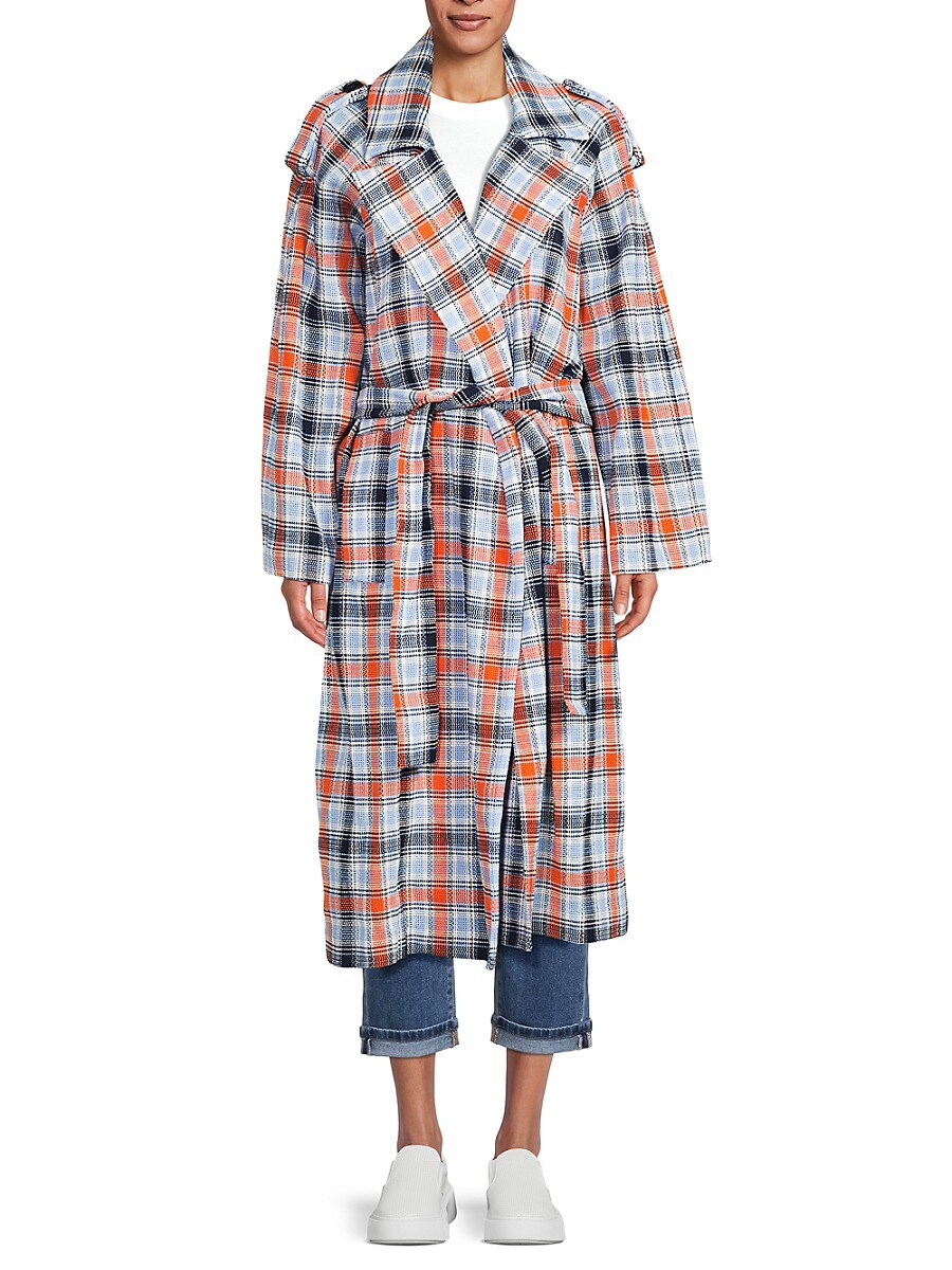 Tanya Taylor Women's Annabelle Plaid Longline Trench Coat - Maritime Blue - Size XS