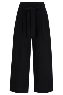 Tapered-fit wide-leg trousers with fabric belt- Black Women's Formal Pants size 0