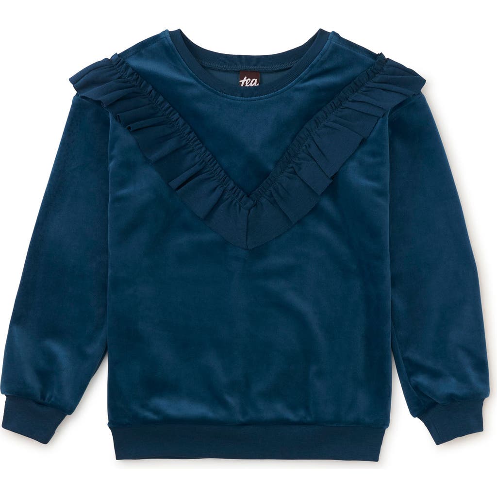 Tea Collection Velour Ruffle Tunic Top in Bedford Blue at Nordstrom, Size 4T