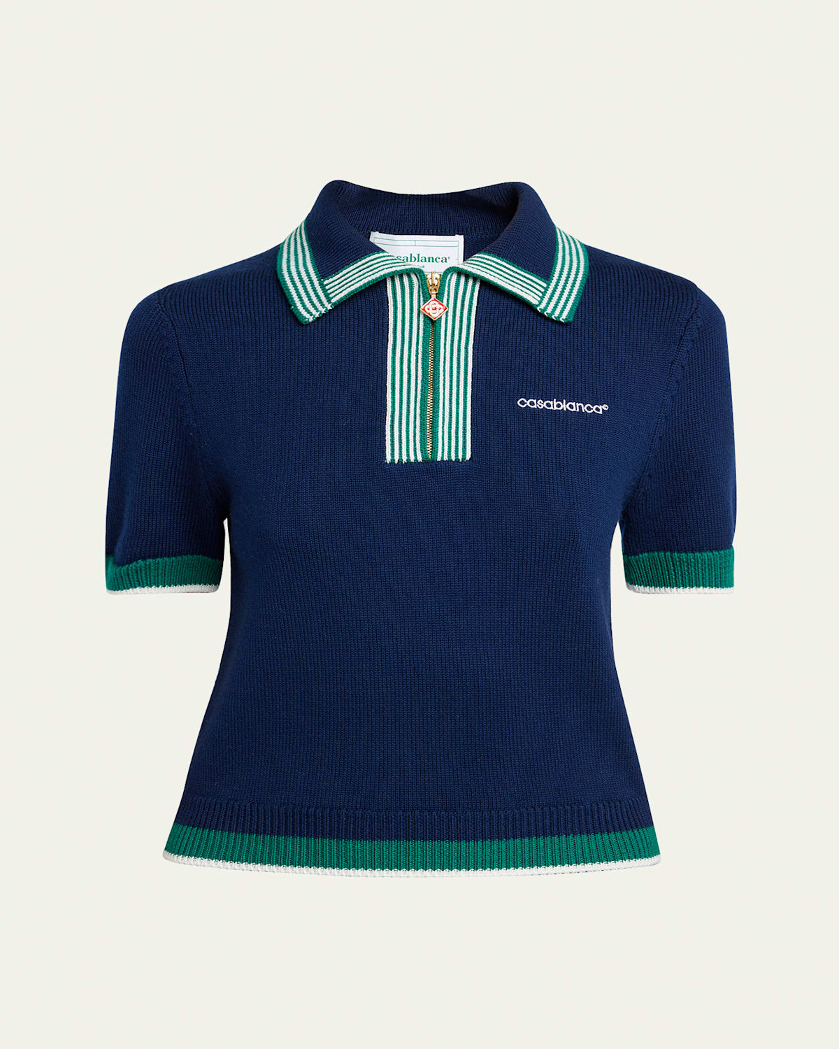 Tennis Stripe Polo Wool Top