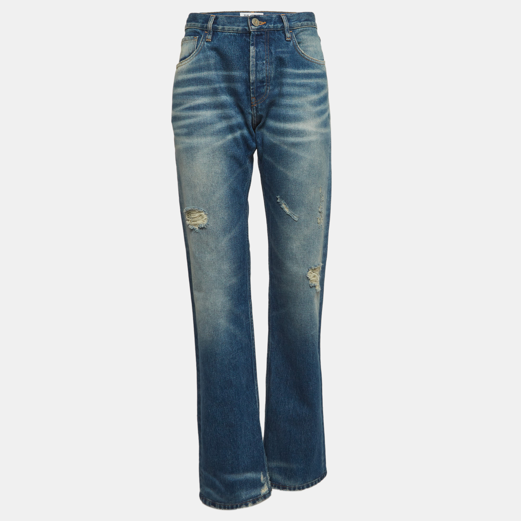 The Attico Blue Washed Denim Distressed Jeans S Waist 27"