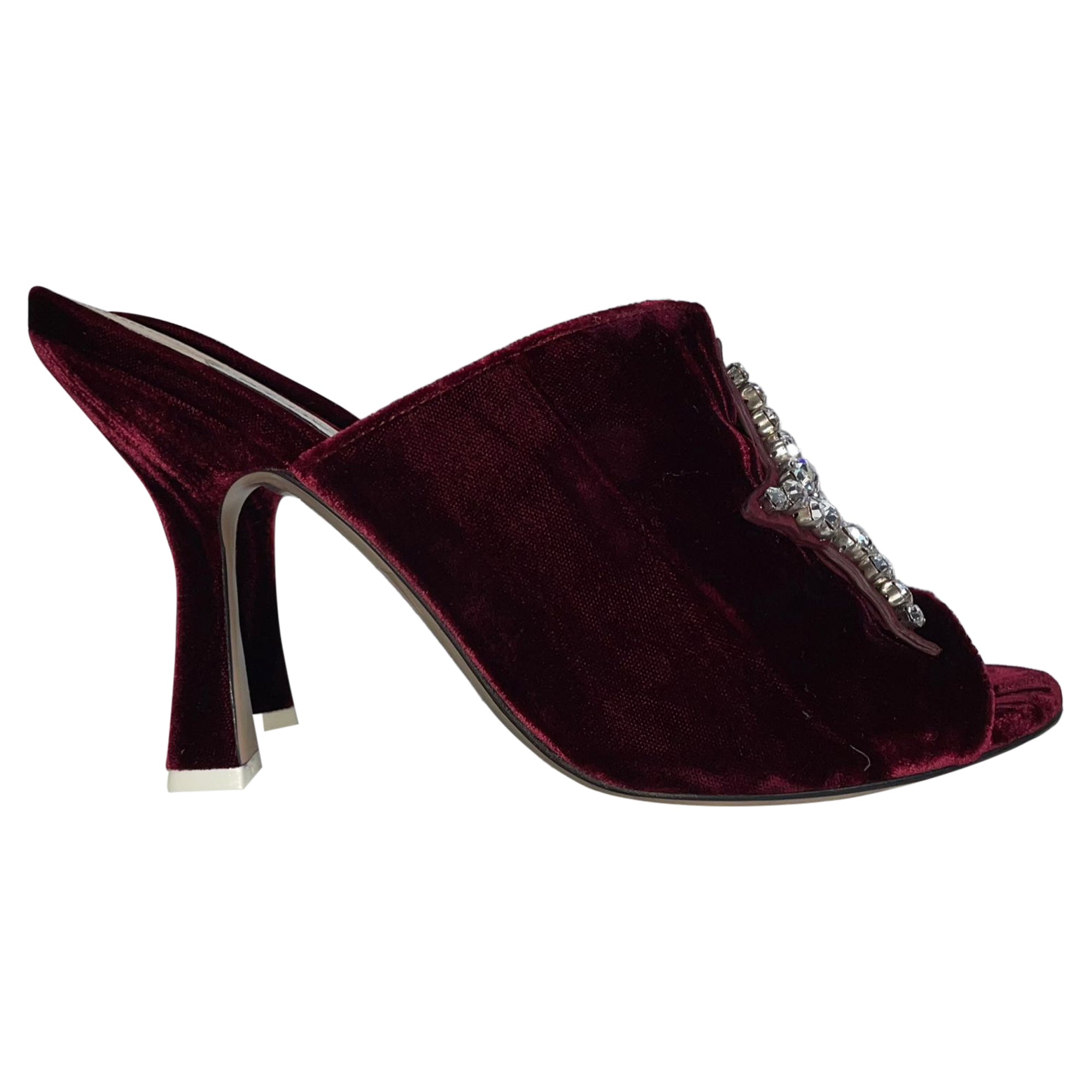 The Attico Embellished Star Heeled Mule Sandals in Burgundy Velvet