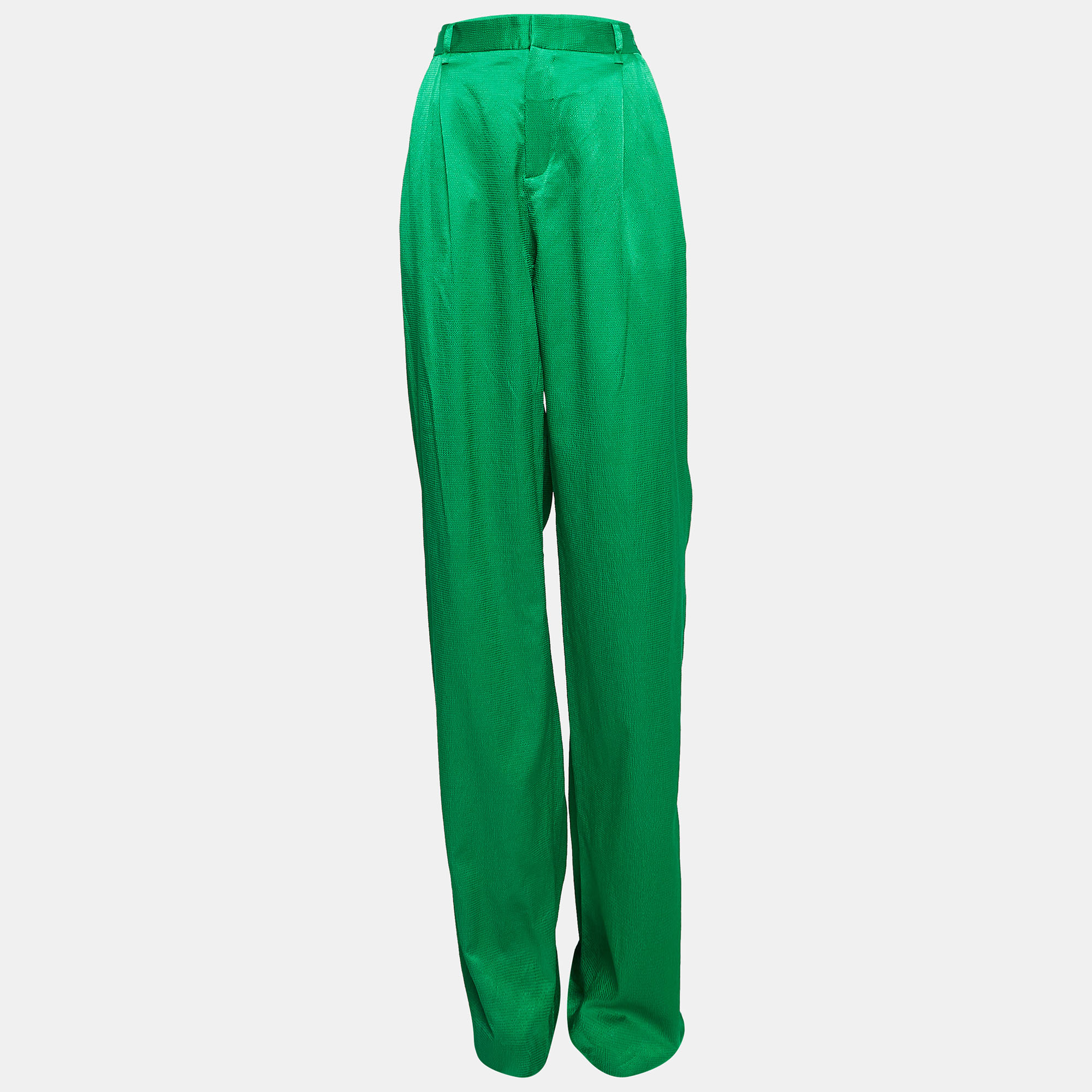 The Attico Green Satin Martellato Wide-Leg Pants M