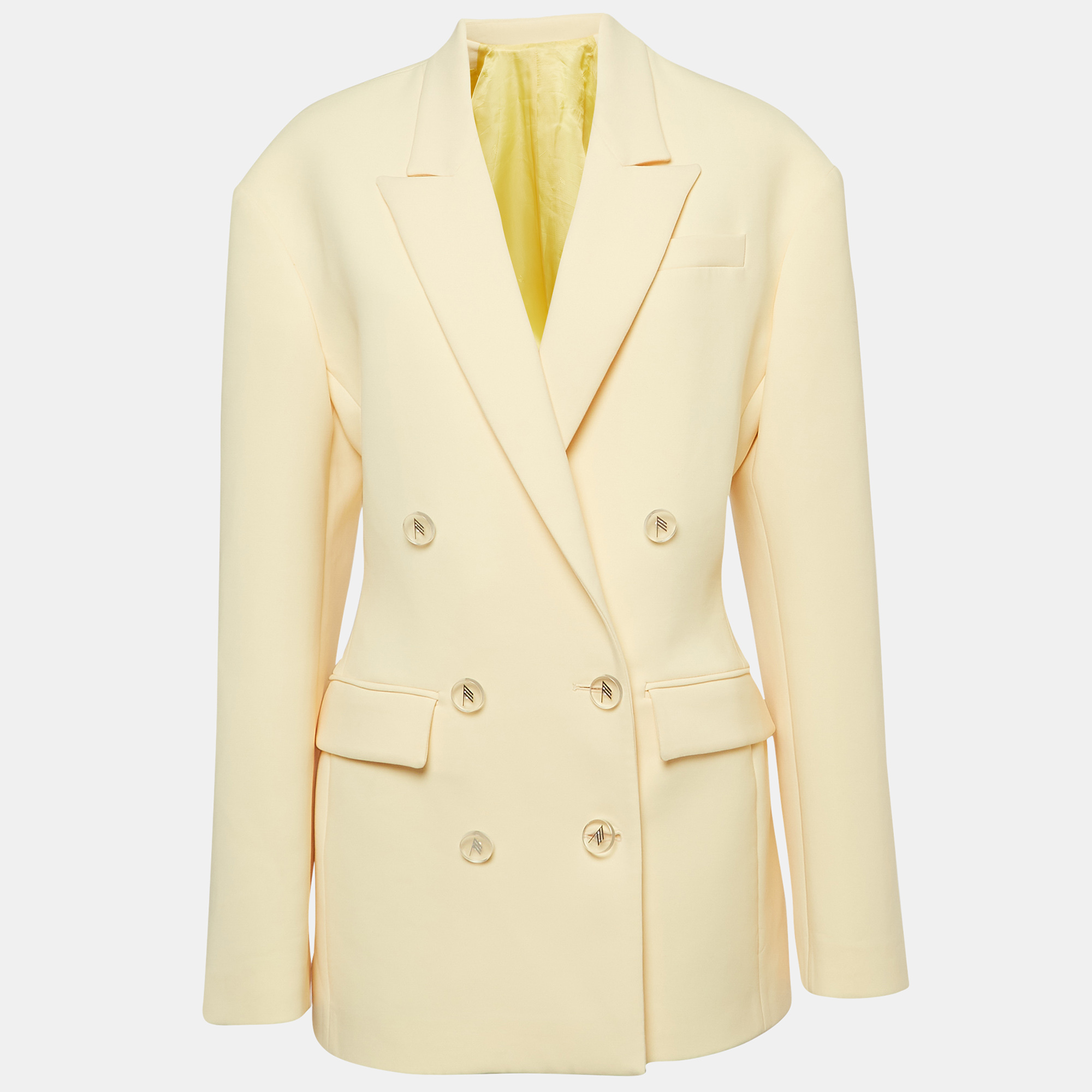 The Attico Pastel Yellow Stretch Crepe Double Breasted April Blazer M