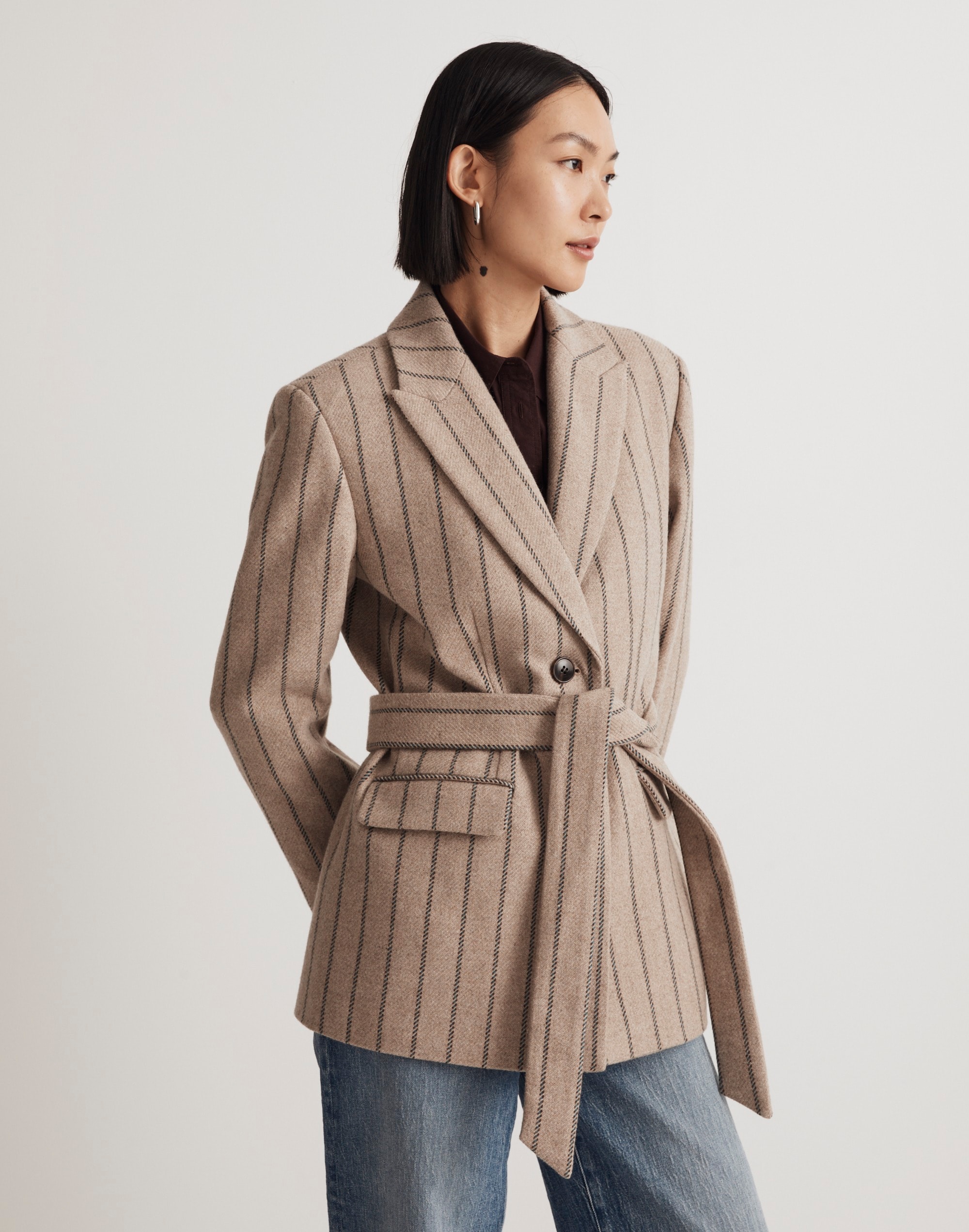 The Bedford Oversized Belted Blazer in Stripe