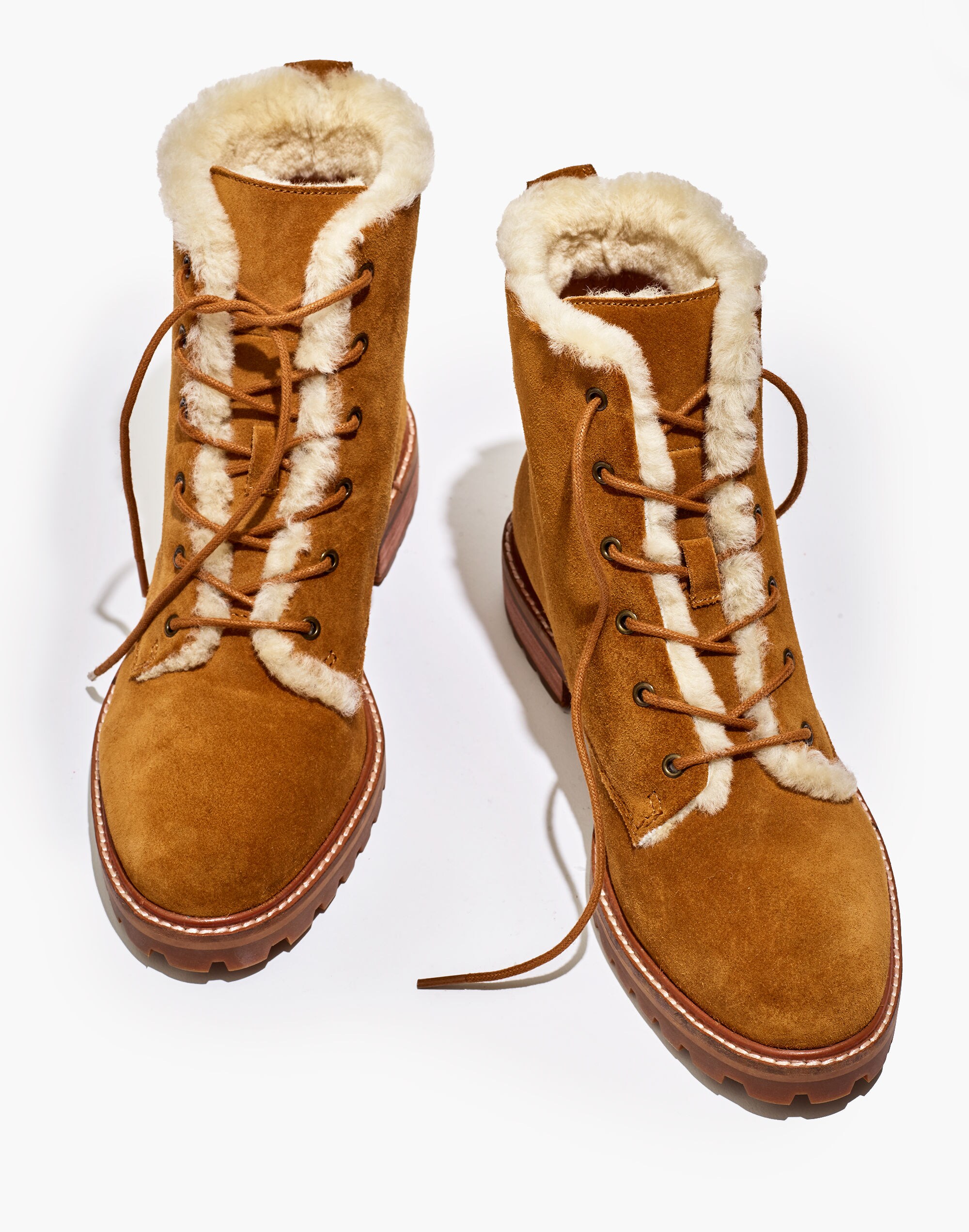 The Clair Lace-Up Boot in Shearling-Lined Suede