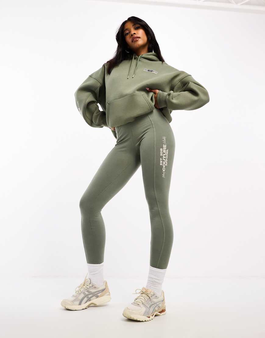 The Couture Club logo leggings in khaki-Green