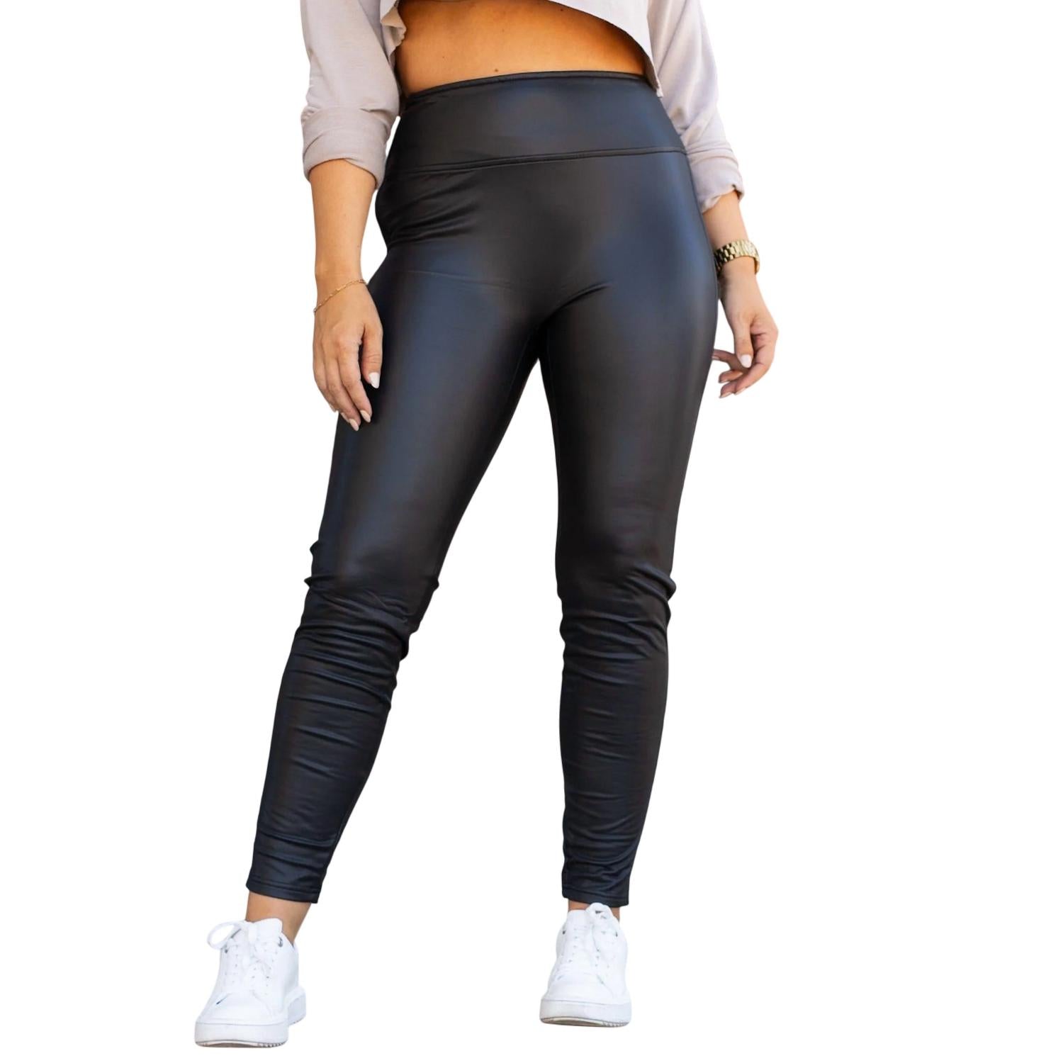 The Farrah High-Waisted Faux Leather Leggings In Black