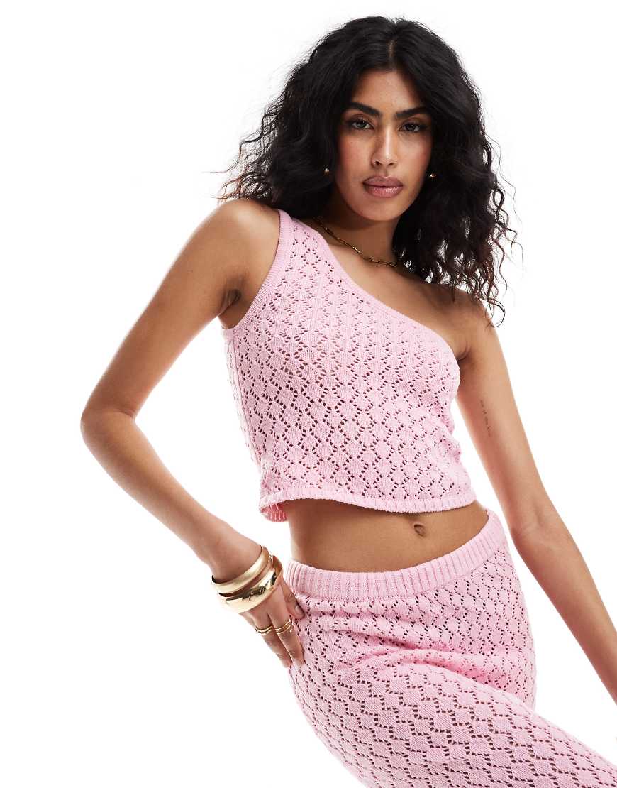 The Frolic kristen one shoulder knit beach crop top in pastel pink - part of a set