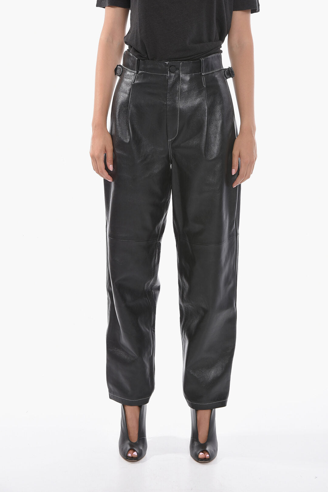 The Mannei Leather SHOBAK High-waisted Pants with Single Pleat