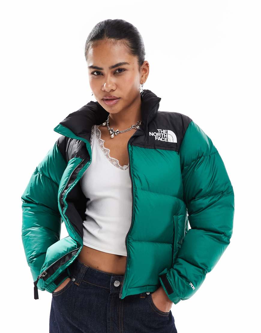 The North Face 1996 Retro Nuptse down puffer jacket in dark green and black