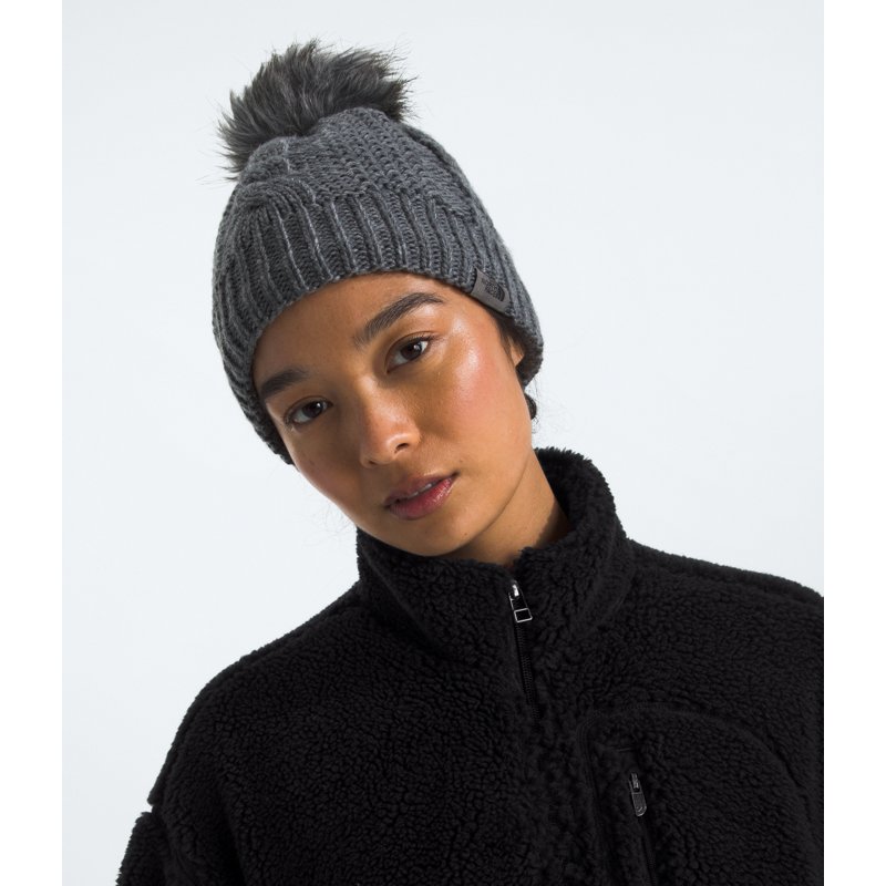 The North Face Women's Oh Mega Fur Pom Lined Beanie Hat Grey Heather - Women's Athletic Hats And Accessories at Academy Sports