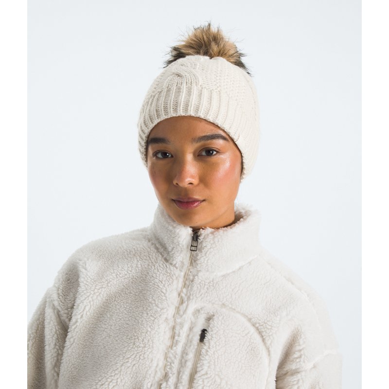 The North Face Women's Oh Mega Fur Pom Lined Beanie Hat White - Women's Athletic Hats And Accessories at Academy Sports