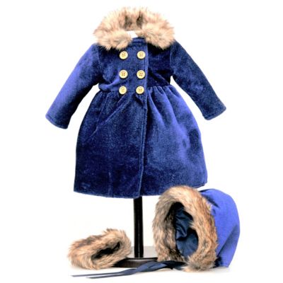 The Queen's Treasures Blue Velvet Fur Trimmed Coat, Hat, and Muff for 18 in. Dolls