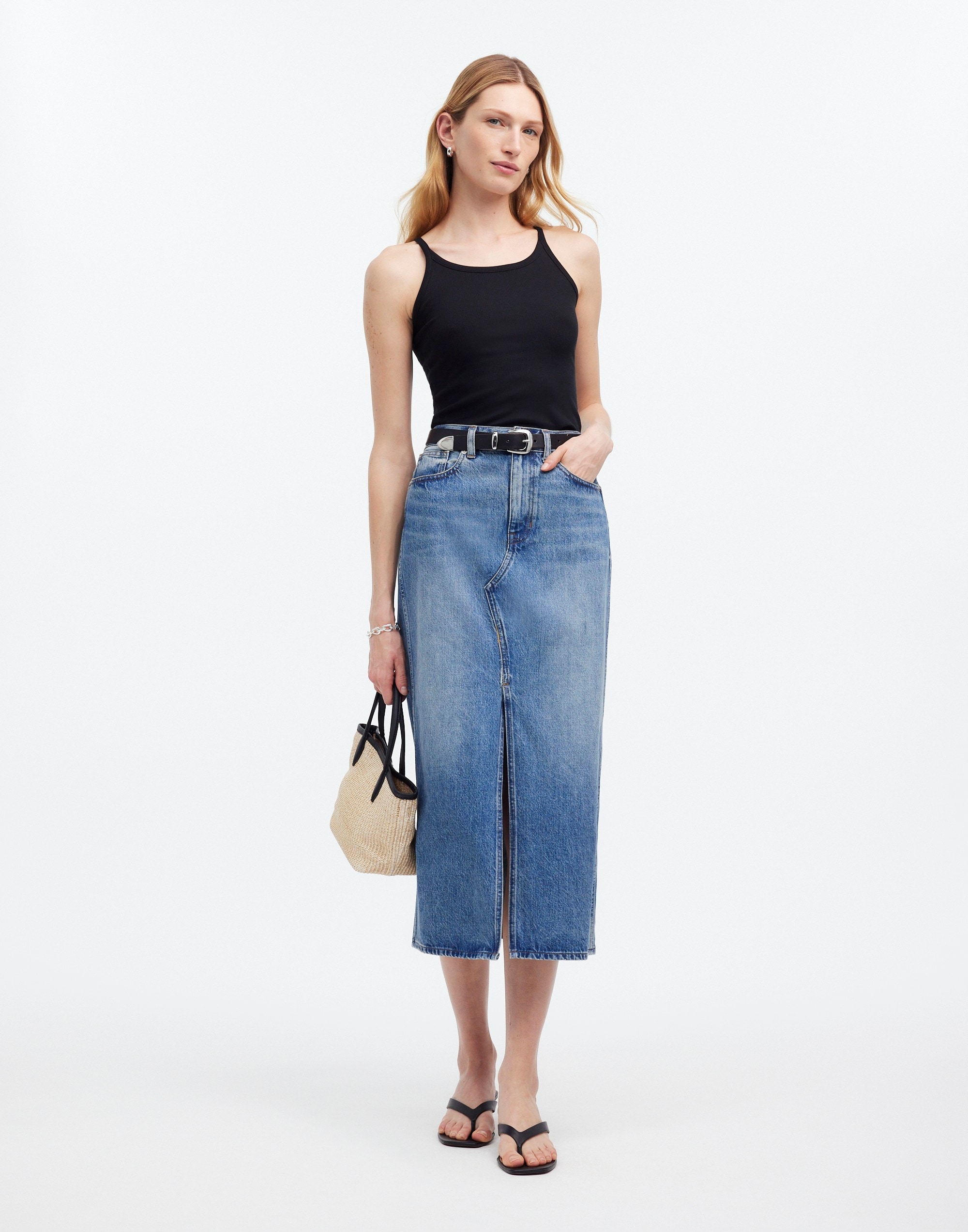 The Rilee Denim Midi Skirt in Enmore Wash