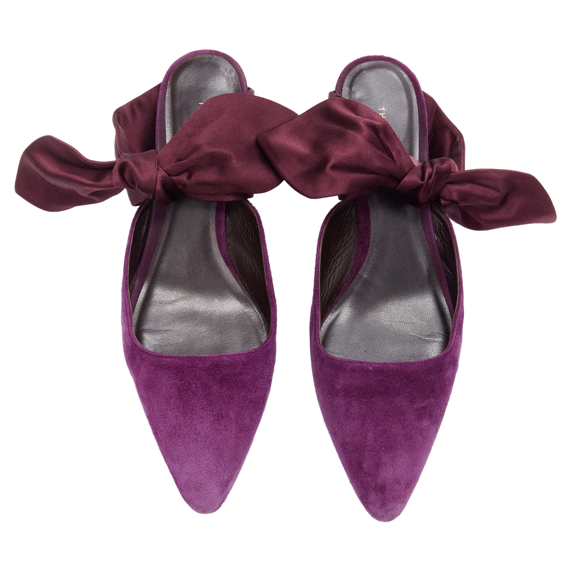 The Row Bow velvet silk tie kitten mule heels