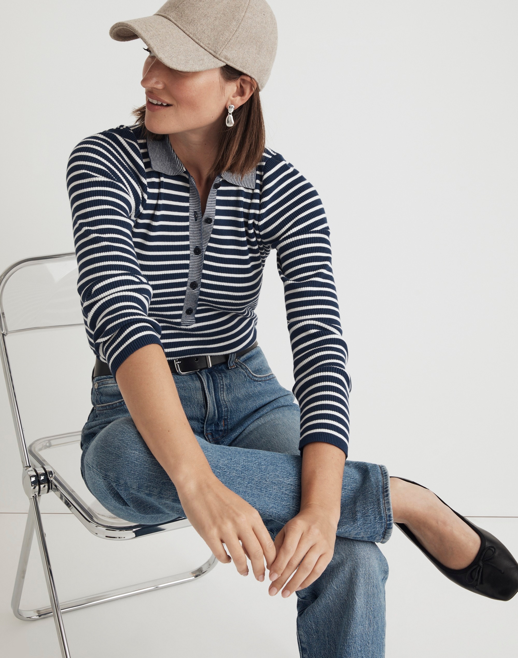 The Signature Knit Polo Sweater Top in Stripe