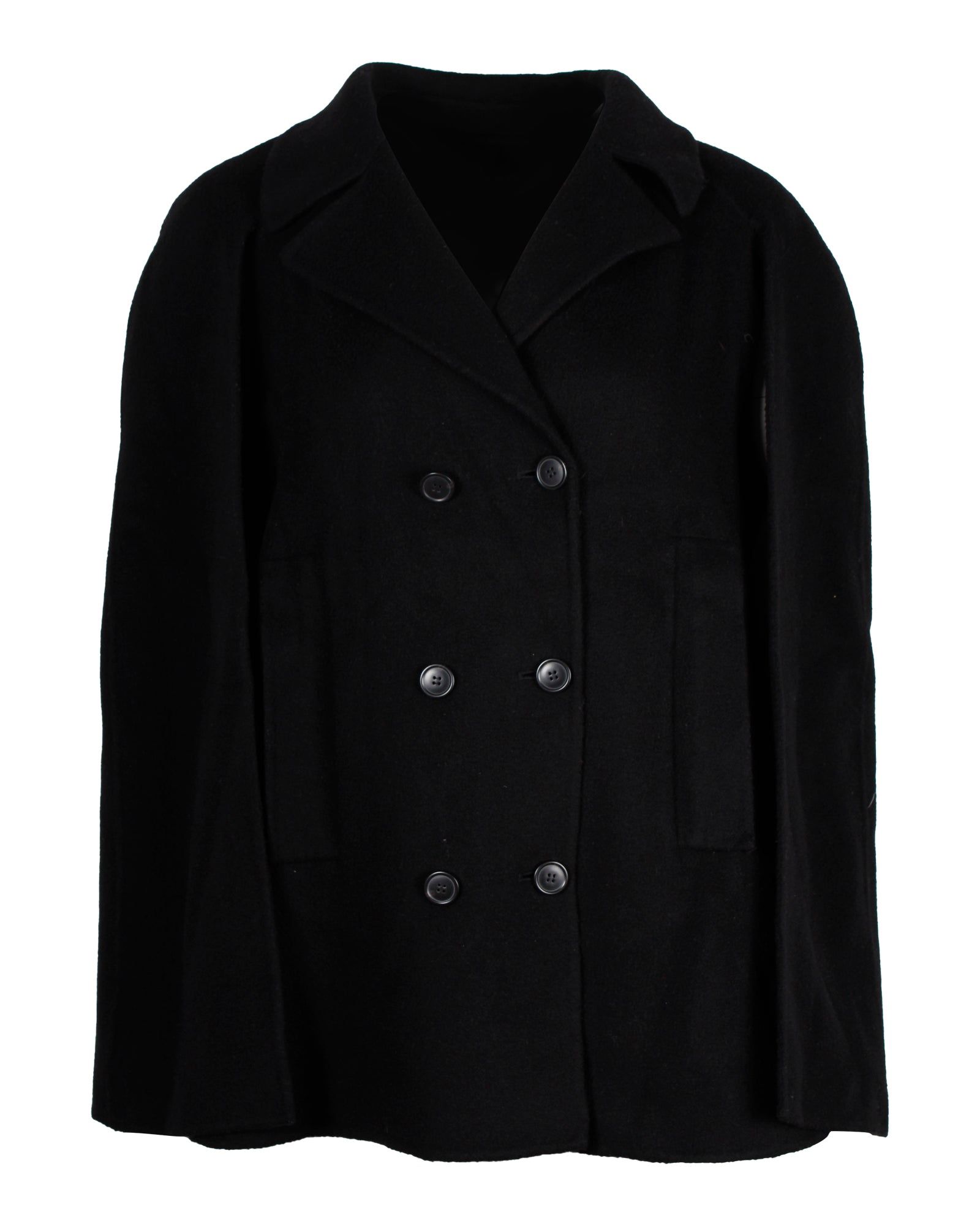 Theory Double-Breasted Cape Coat in Black Wool