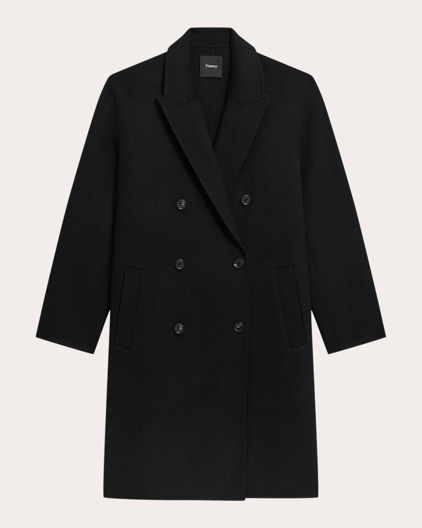 Theory Women's Double-Face Wool-Cashmere Blend Double-Breasted Coat in Black Cashmere/Wool