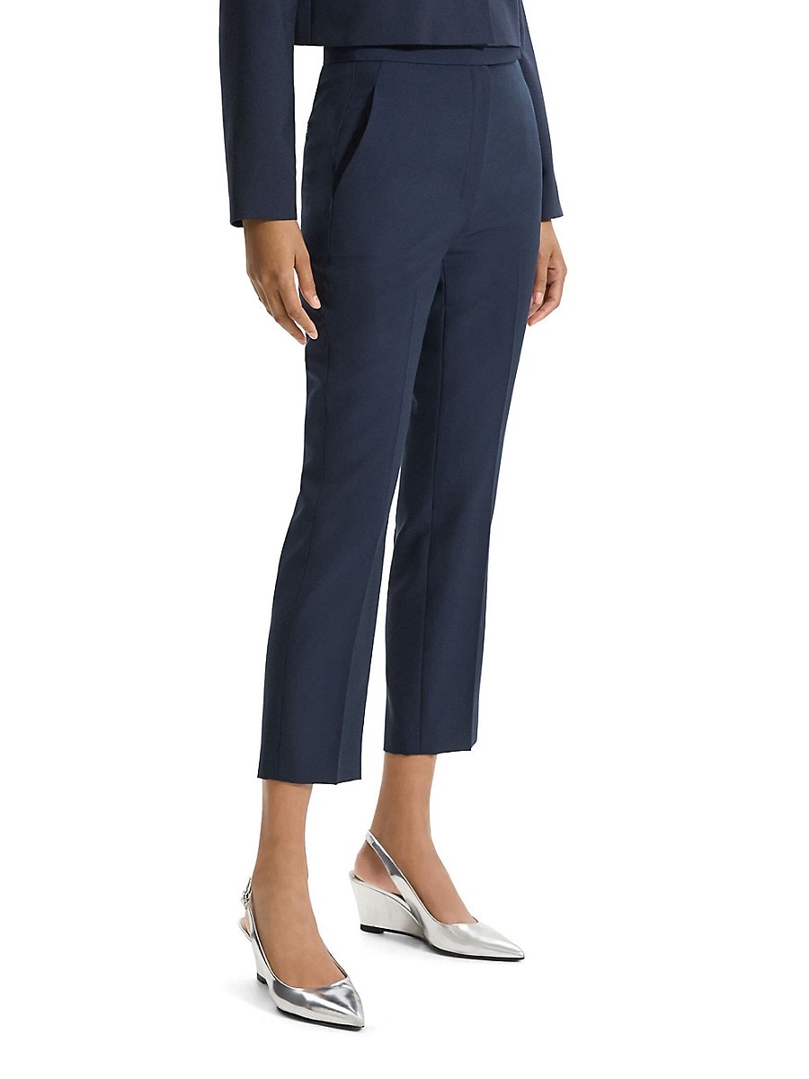 Theory Women's High-Waisted Slim-Fit Cropped Trousers - Nocturne Navy - Size 00