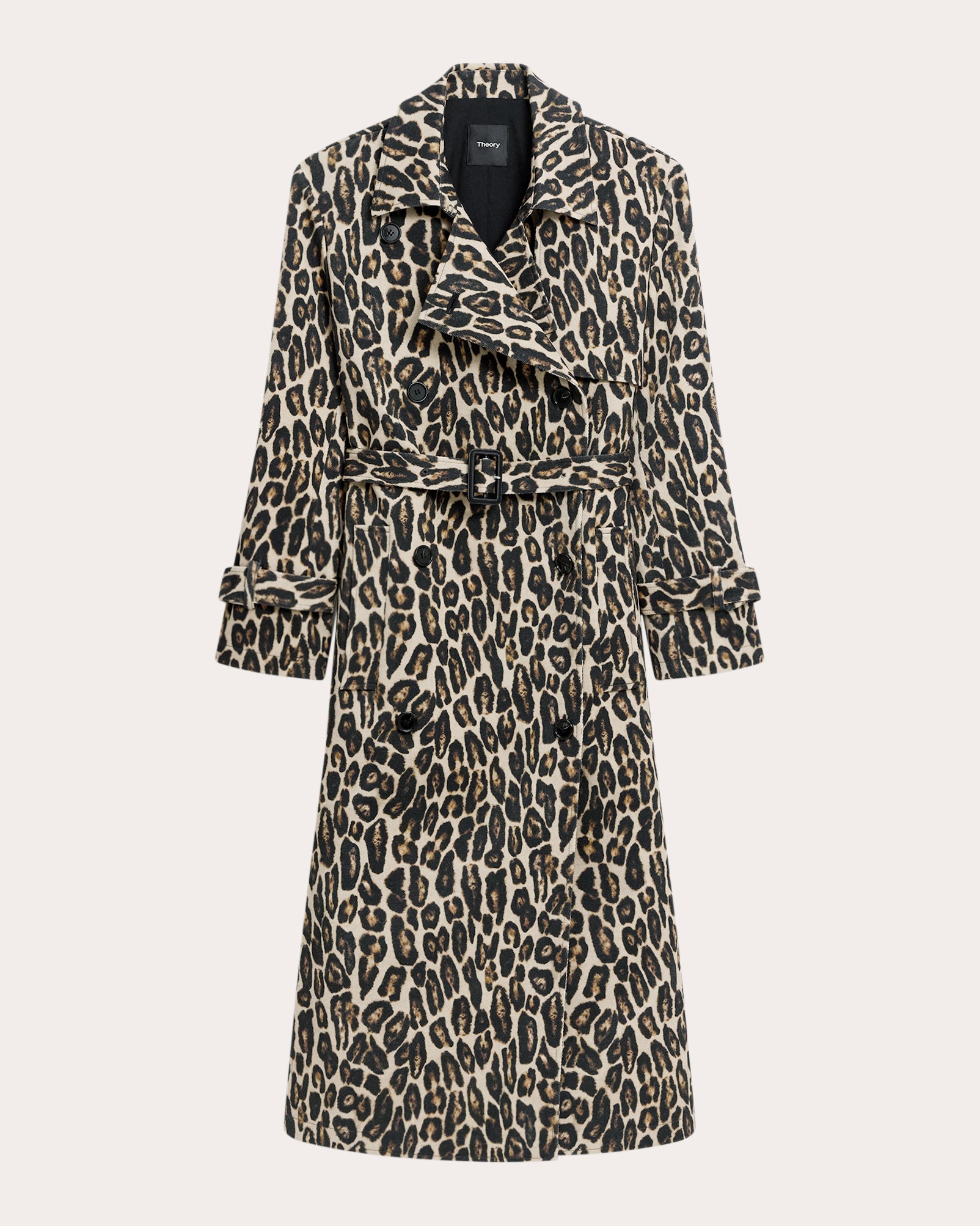 Theory Women's Leopard-Print Stretch-Wool Trench Coat in Beige Multi Wool/Elastane