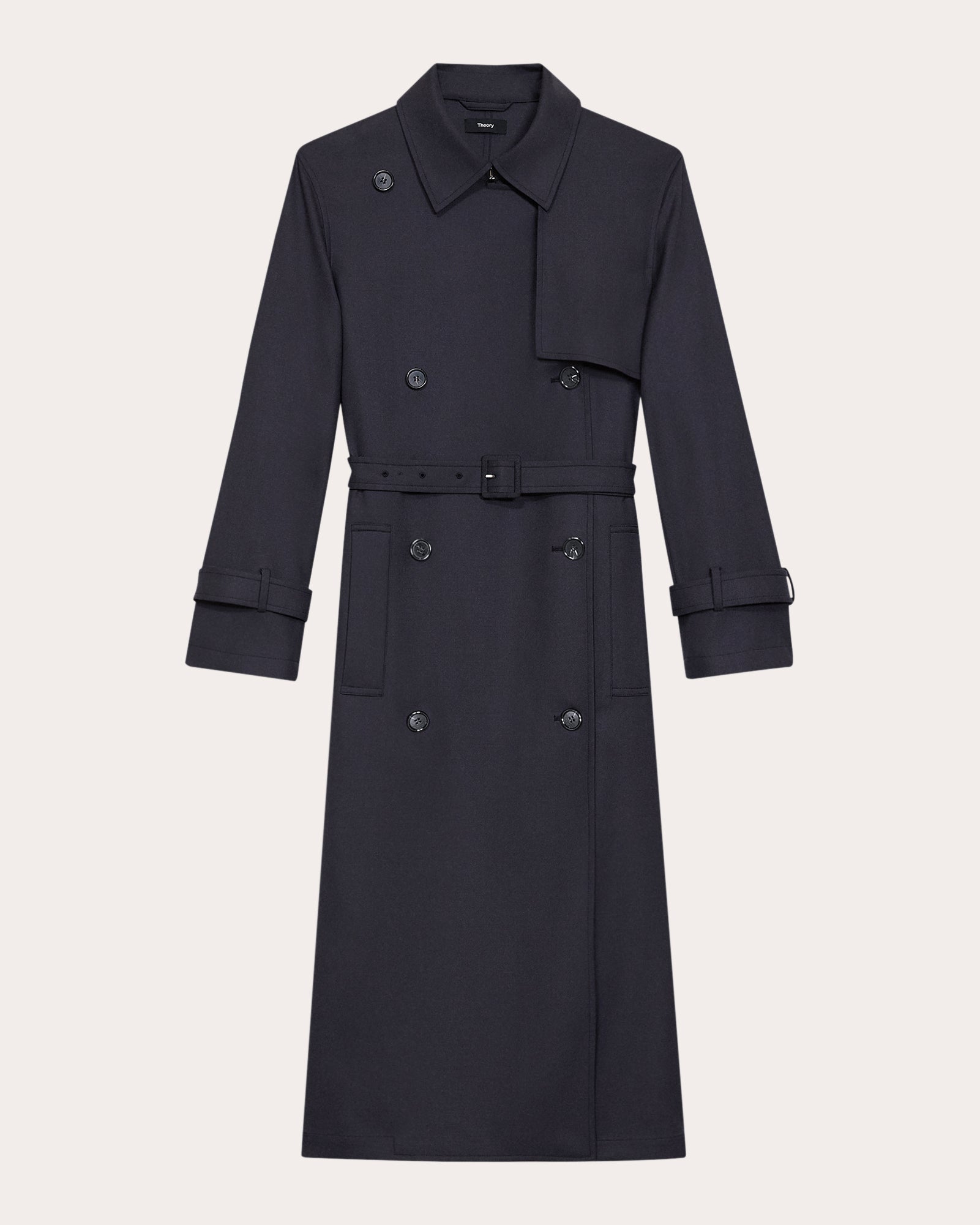 Theory Women's Stretch Wool-Flannel Trench Coat in Dark Navy Wool/Viscose/Polyester