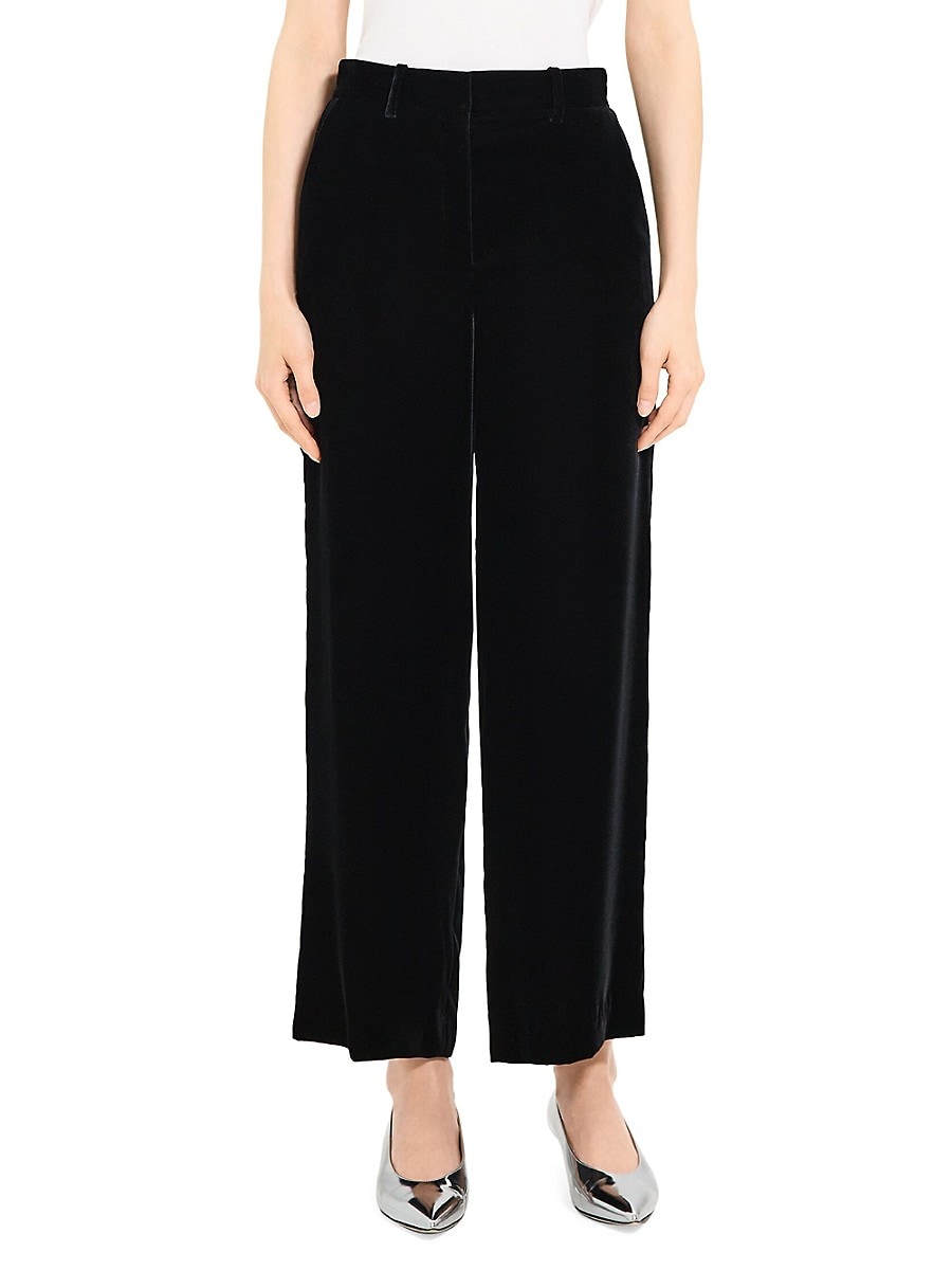 Theory Women's Velvet Straight-Leg Trousers - Black - Size 2