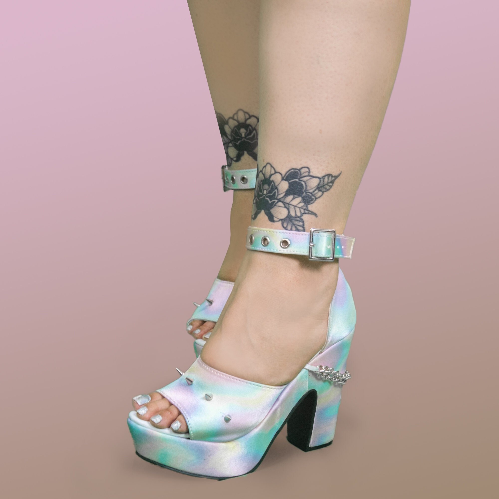 Thera Heels | Pastel Goth Shoes, Gothic Sandals, Witchy Spiked Heeled Rainbow Shoes