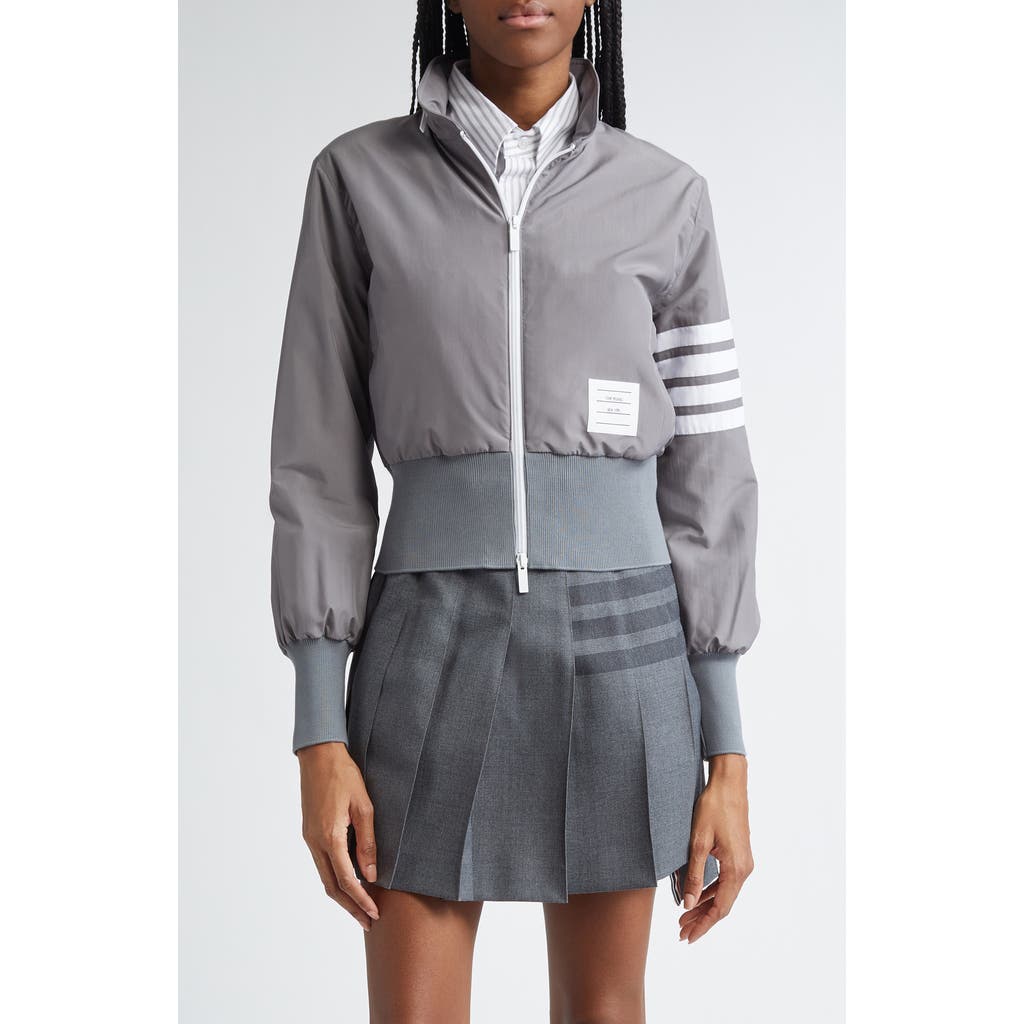 Thom Browne 4-Bar Rib Trim Crop Windbreaker in Medium Grey at Nordstrom, Size 4 Us