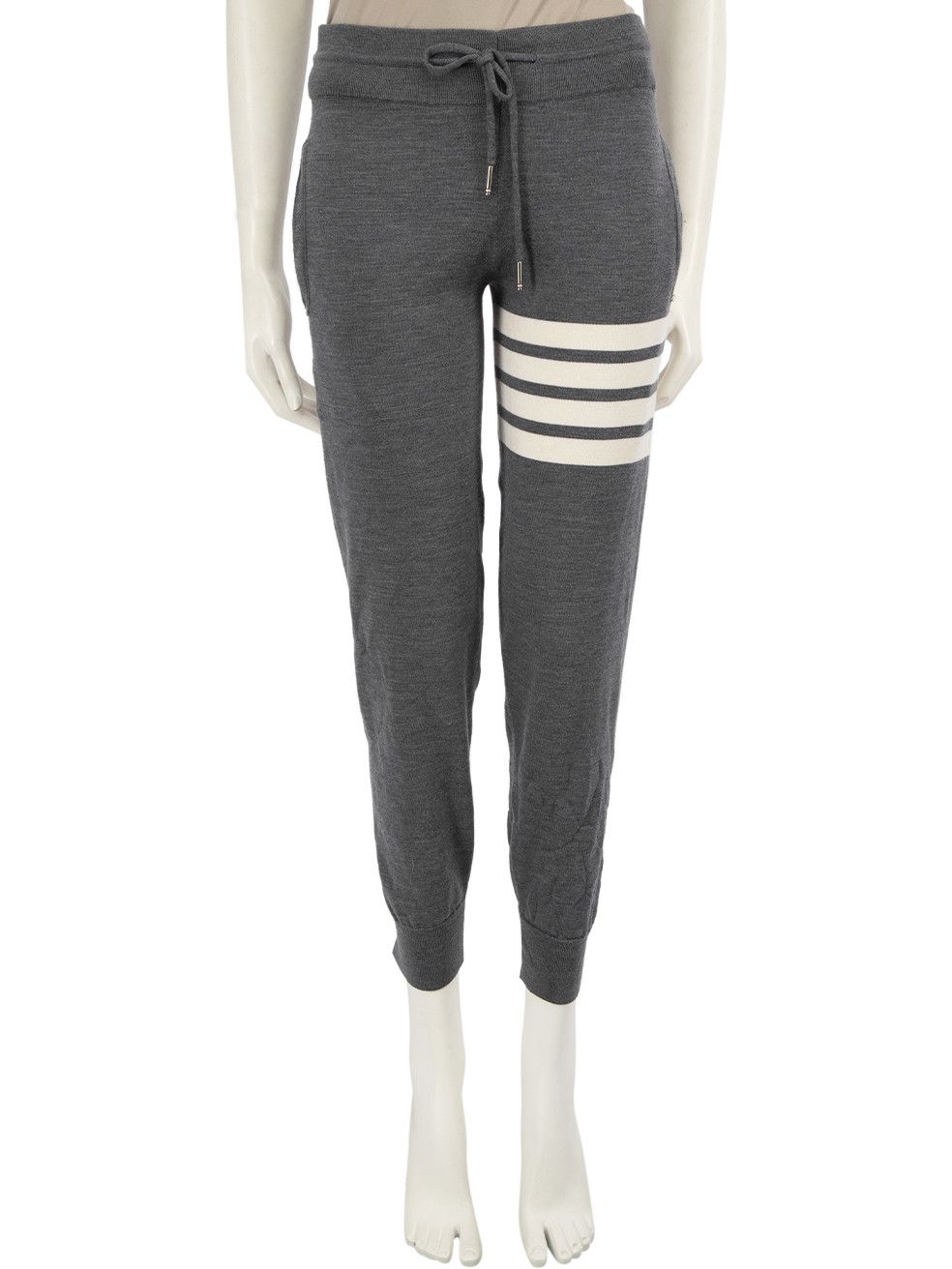 Thom Browne Grey Wool Striped Slim Joggers, Women's (Size 27)